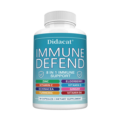 8 in 1 Immune Defense Support, Immunity Capsules Supplement with Echinacea, Vitamin C, D, Turmeric Curcumin & Ginger