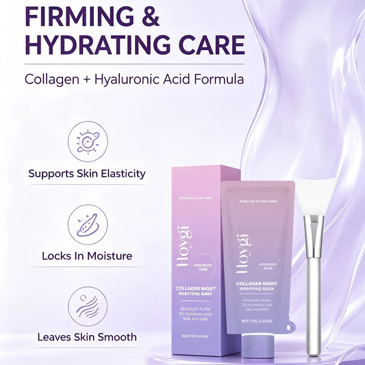 Collagen Night Wrapping Mask Firming Hydrating Glowing Skin Exfoliating Face Mask with Hyaluronic Acid for Deep Cleansing