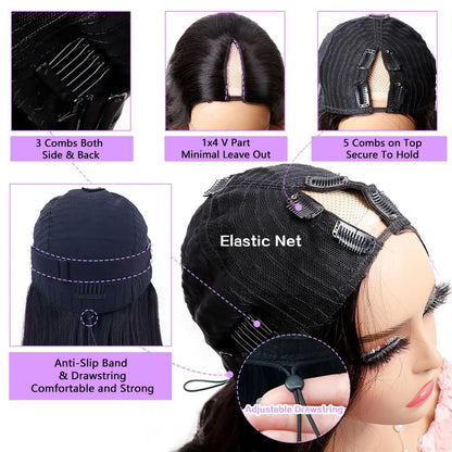 Bob Wigs Human Hair Body Wave 8-16in V Part Wigs for Black Women Upgrade U Part Human Hair Wig Glueless Lace Wigs Short Bob