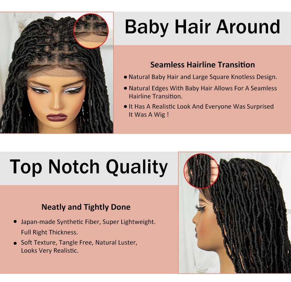 24Inch Full Lace Locs Braided Wigs with Baby Hair Lace Frontal Synthetic Braids Wigs for Black Women Natural HD Lace Braids Wigs