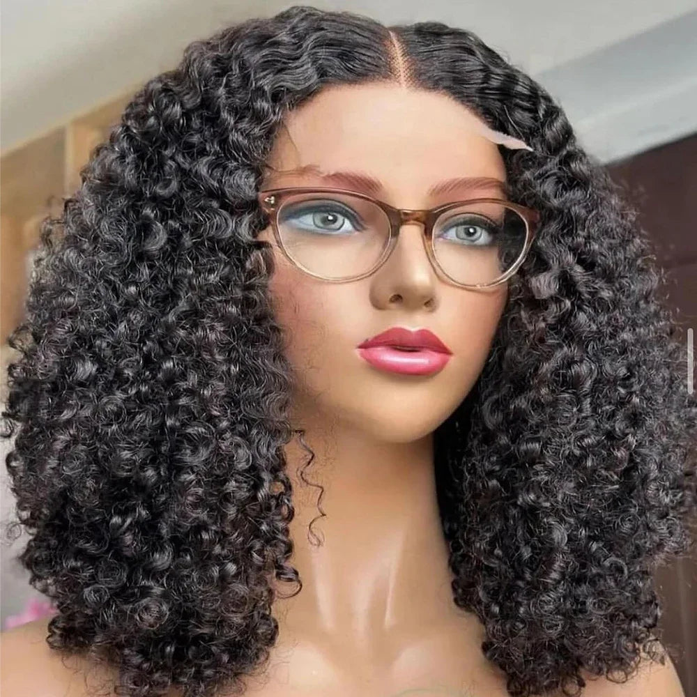 Indian Human Hair Jerry Curly Wig 300% Density Virgin Hair Wig Natural Color Kinky Curly 5x5 Transparent Lace Wig For Women