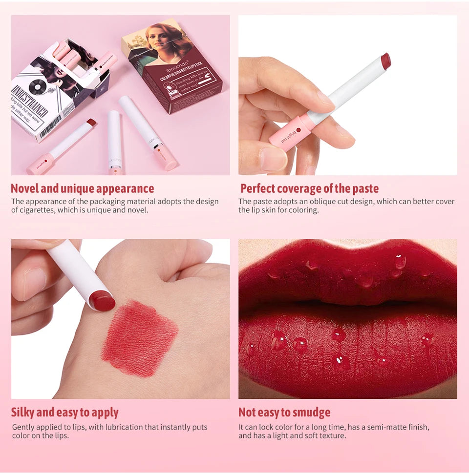4 Pcs Cigarette Lipstick Set Matte Lip Gloss Long Lasting Waterproof Nude Lip Tint Lip Stick Tube Cosmetics Christmas Gift