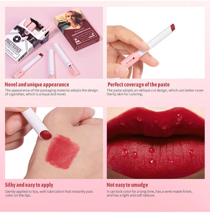 4 Pcs Cigarette Lipstick Set Matte Lip Gloss Long Lasting Waterproof Nude Lip Tint Lip Stick Tube Cosmetics Christmas Gift