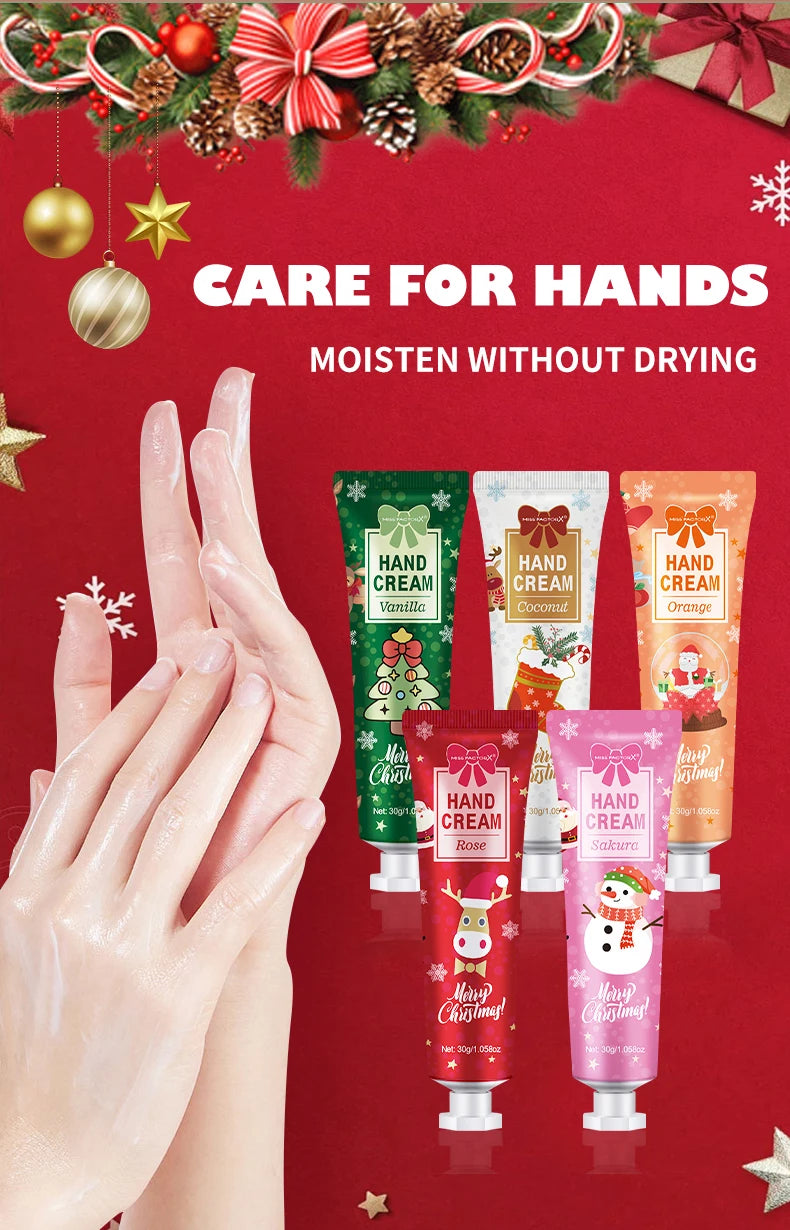 Christmas kit-10 sets/box hand cream kit, lip balm set, with Santa Card and red gift bag, party gift distribution