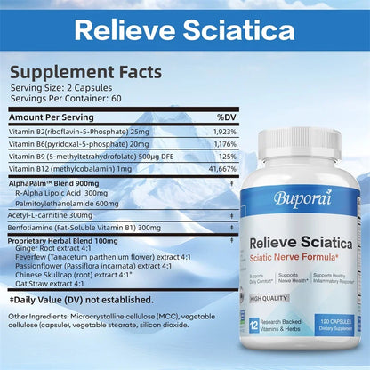 Relieve Sciatica Capsules - Helps Relieve Joint Pain, Discomfort in The Hips, Legs and Lower Back,Improves Nervous System Health