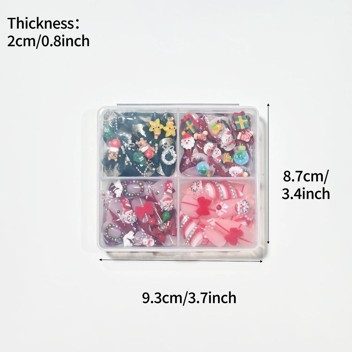 96PC 3D Red Green Medium Almond Christmas Press On Nails Cute Elk/Bell/Snowman/Santa Claus/Xmas Tree Fake Nails Full Cover Nails