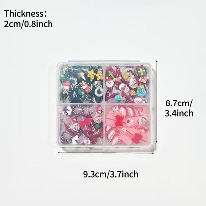 96PC 3D Red Green Medium Almond Christmas Press On Nails Cute Elk/Bell/Snowman/Santa Claus/Xmas Tree Fake Nails Full Cover Nails