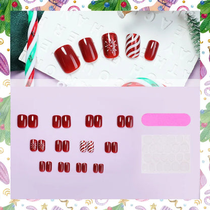 24PCS Short Christmas Press On Nails, Autumn Winter Ins European American Style False Nail Tips, Removable Manicure Nail Patches
