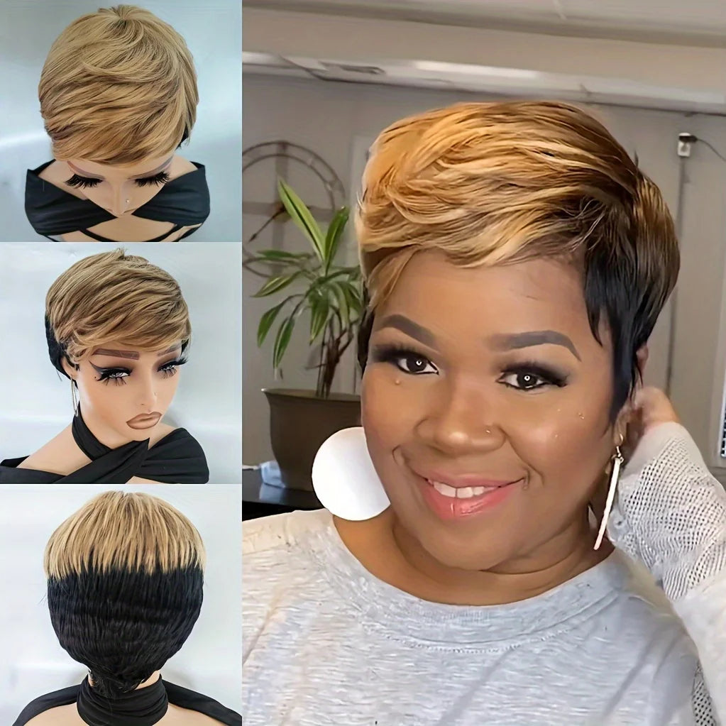 Short Synthetic Pixie Wigs Pixie Cut Short White Wavy Wigs Layered Short Synthetic Hair Wigs For Women