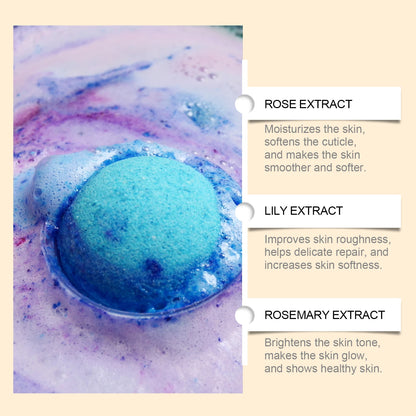 OceAura Bath Bombs Set Lily Rose Rosemary Bubble Skin Exfoliation Improve Dryness Handmade Gift Relaxing Spa Bath Salt Balls