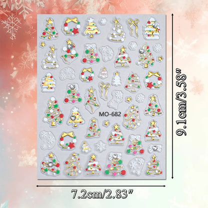 2 to 12 Sheets 5D Gold Silver Christmas Nail Decals Crystal Rhinestone Snowflake Xmas Tree Self Adhesive Nail Art Stickers