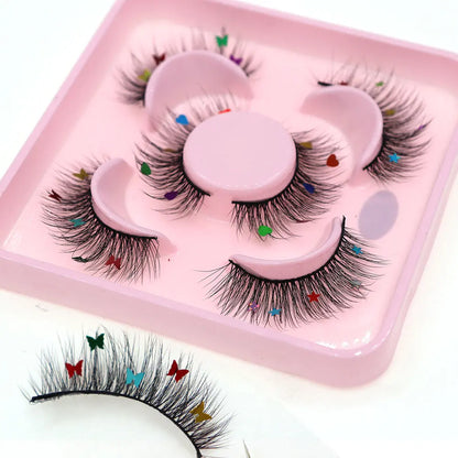 3 Pairs Set Star Butterfly Heart Shaped Sequin False Eyelashes Fairy Wand Party Halloween Christmas Colorful Sequin Eyelashes