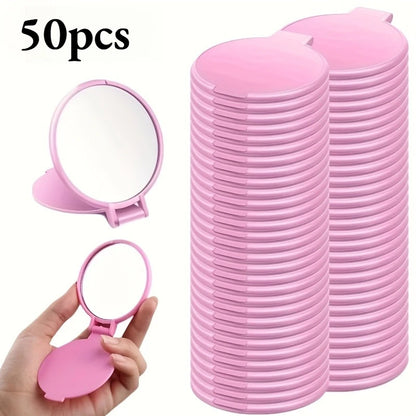 50pcs Portable Mini Folding Makeup Mirrors - Battery-Free 2.75x2.44inch Black Pink , Travel Grooming Mirror for Skincare Tools