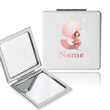 Customized Name PU Handheld Makeup Mirror Cover Dressing Double-Sided Portable Foldable Pocket Cosmetic Mirror