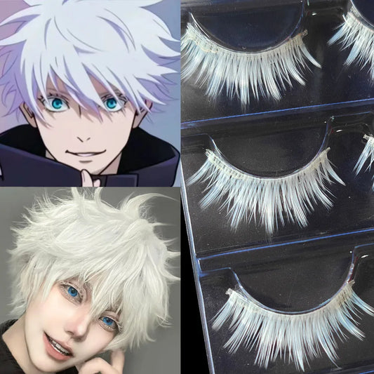 3 Pairs Cosplay White Eyelashes Extension Natural Looking Long Thick Janpanese Style Little Devil White Eye Lashes Halloween