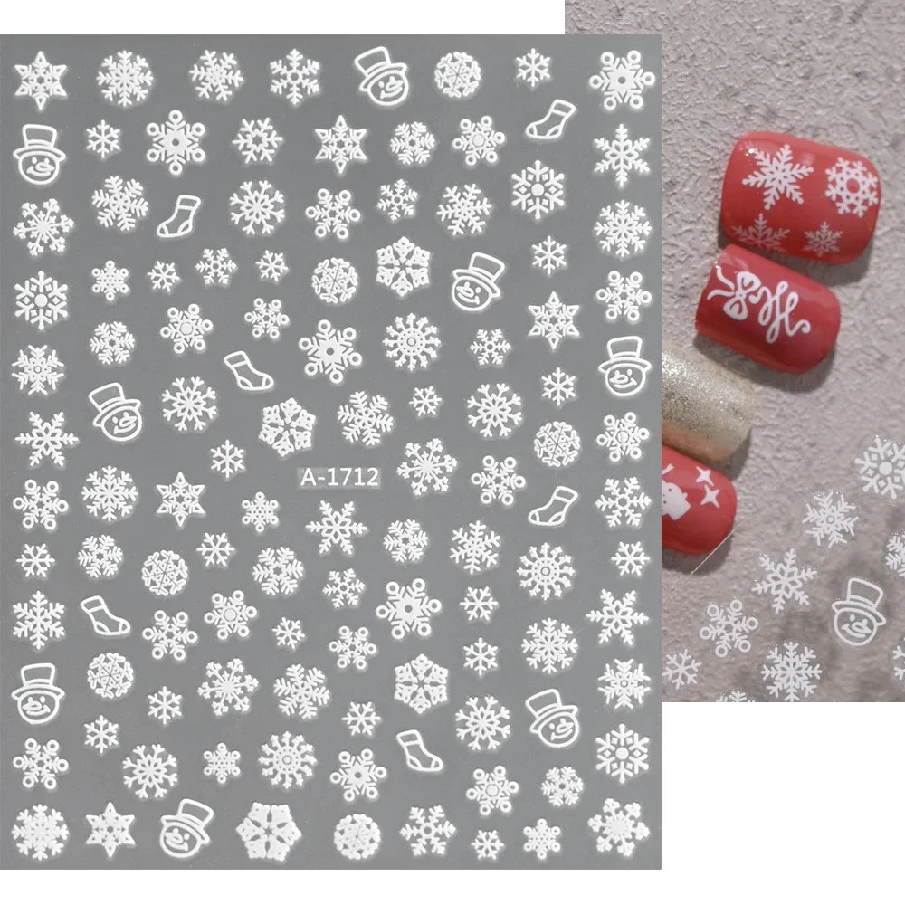 1sheet 3D White Snowflakes Nail Stickers for Christmas Winter Snow Flower Self-adhesive Nail Art Decals DIY Manicure Decorations