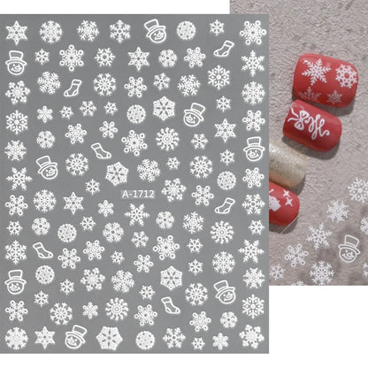 1sheet 3D White Snowflakes Nail Stickers for Christmas Winter Snow Flower Self-adhesive Nail Art Decals DIY Manicure Decorations