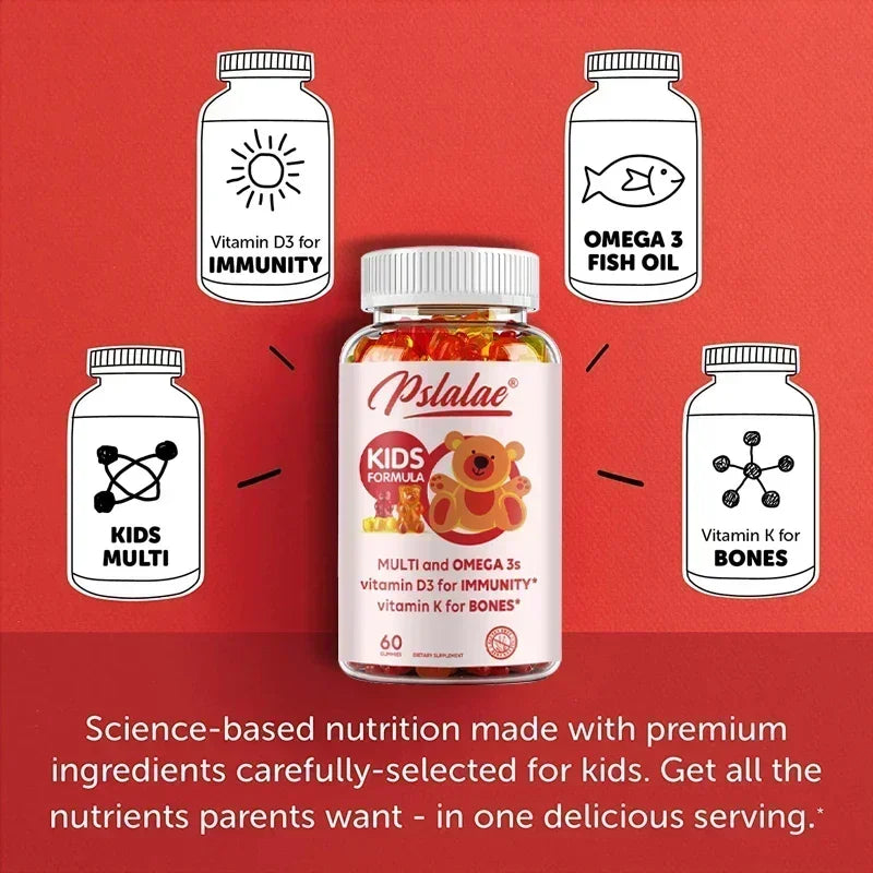 Kids' Daily Gummy Vitamins - Contains 13 Essential Nutrients and Omega 3 Fish Oil To Support The BrainSupplements