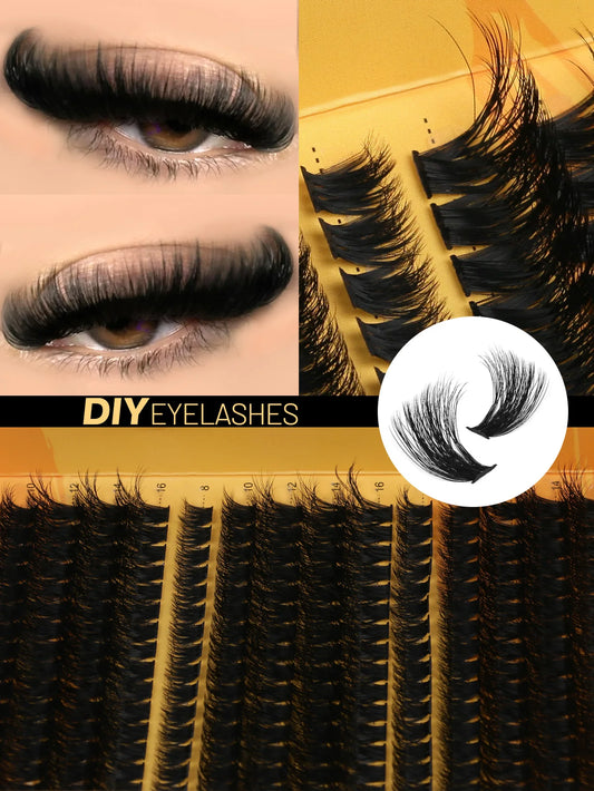 GROINNEYA Cluster Lashes DIY Eyelash Extension C Curl Long Individual Lashes Mixed Tray Faux Mink Lash Clusters Extensions