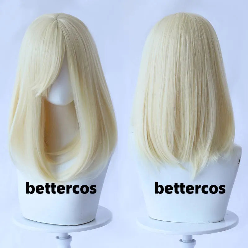 High Quality 40cm Medium Cosplay Wig With Bang Blond Pink Red White Gray Heat Resistant Synthetic Hair Wigs + Wig