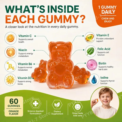 Googeer Kids Multivitamin Omega-3 Gummies with Vitamin C, D3 & Zinc, Supports Growth, Appetite & Metabolism Children, 60 Gummies