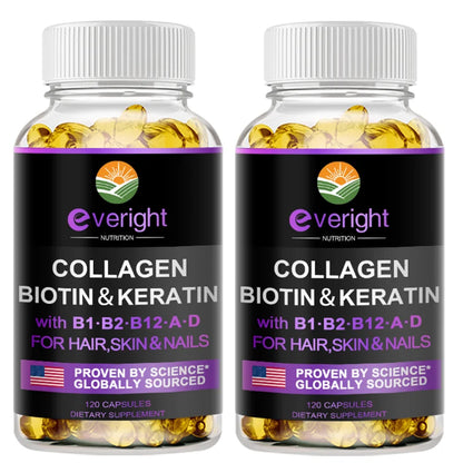 Biotin Hyaluronic Acid, Collagen Keratin –Hair Growth Vitamin – Nails & Skin,  B1, B2, B6, B12 Complex Supplement for Men &Women