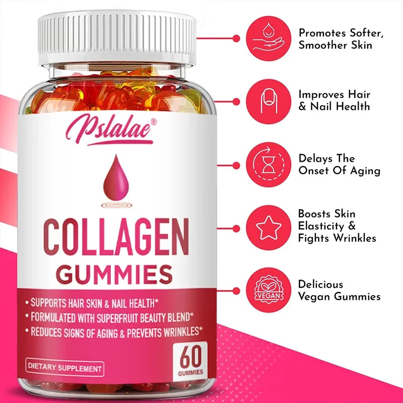 Collagen Gummies for Antioxidant Skin, Hair, Joints, Calcium Absorption, Digestion Immune System Health Supplement, Non-GMO