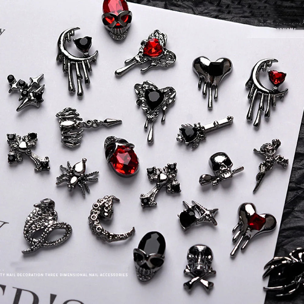 10pcs Darkness Metal Nail Charms Heart with Dark Gems Luxury Nail Decoration 3D DIY Parts Retro Style Aolly Black Heart Charm
