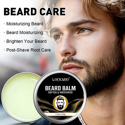 LOCKMIO Beard Growth Oil & Balm Whiskers Moisturizing and Nourishing Conditioner Moustache Styling Care Products & Brush for Men