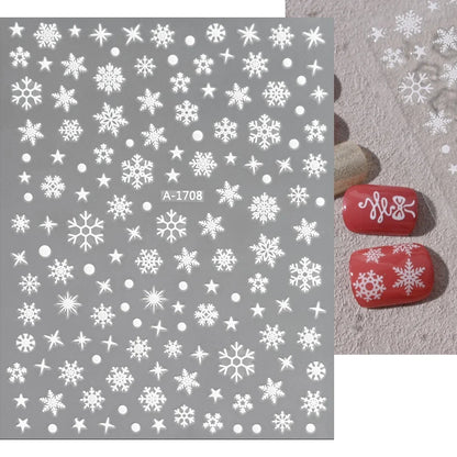 1sheet 3D White Snowflakes Nail Stickers for Christmas Winter Snow Flower Self-adhesive Nail Art Decals DIY Manicure Decorations