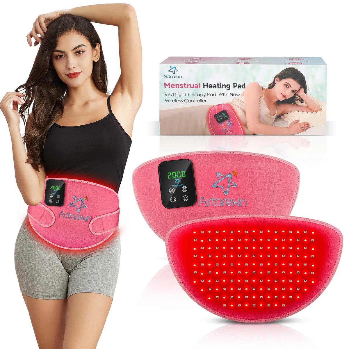 Astarexin 156 LEDs Red Light Infrared Therapy Menstrual Belt, Heating Pad for Period Cramps, Waist & Abdomen Pain Relief
