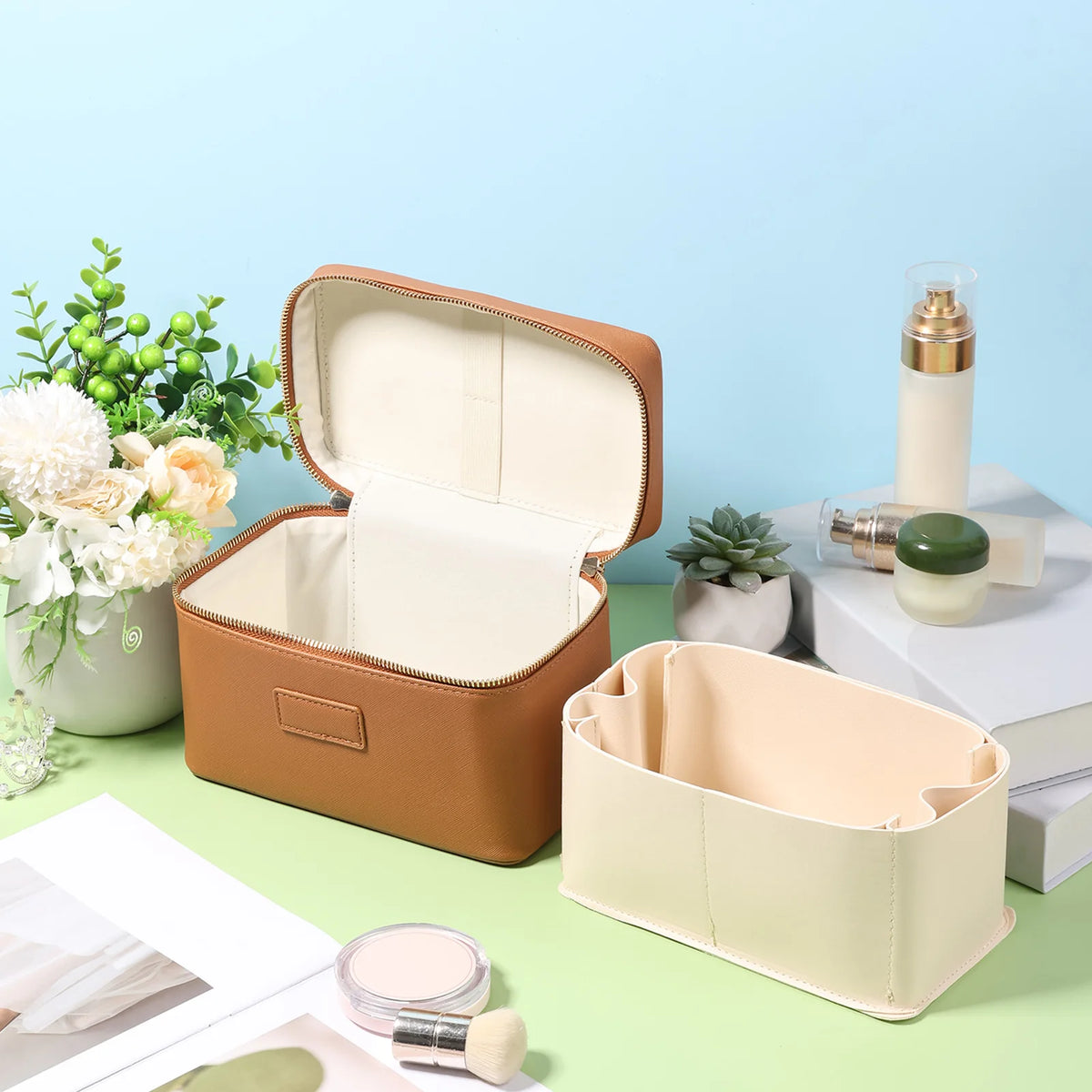 PU leather Cosmetic Bag Women Vanity Case Large Capacity Luxury Portable Travel Toiletry Bags Makeup Organizer