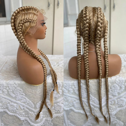 Synthetic Lace Front Wig Braided Wigs With Baby Hair 32 Inches 4 Twist Cornrow Braids Cosplay DIY Wig Synthetic Crochet Braids