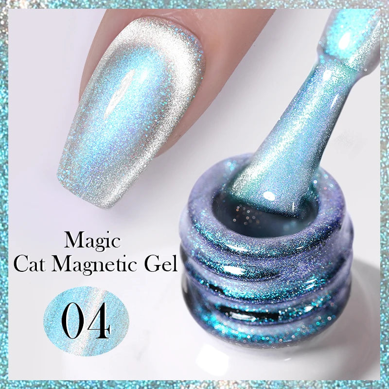 BORN PRETTY 10ml Rainbow Glass Cat Magnetic Nail Gel Polish Sparkling Double Light Reflective Glitter Colorful Laser Varnish
