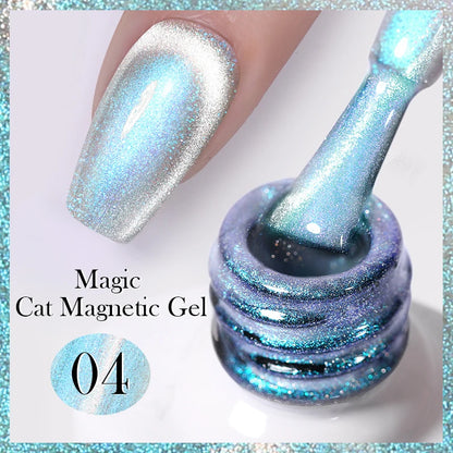 BORN PRETTY 10ml Rainbow Glass Cat Magnetic Nail Gel Polish Sparkling Double Light Reflective Glitter Colorful Laser Varnish