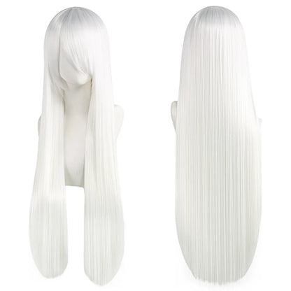 80cm Long Synthetic White Purple Cosplay Wigs Green Hair Straight Silver Wig Pink Hairpiece Lolita Wig with Bangs