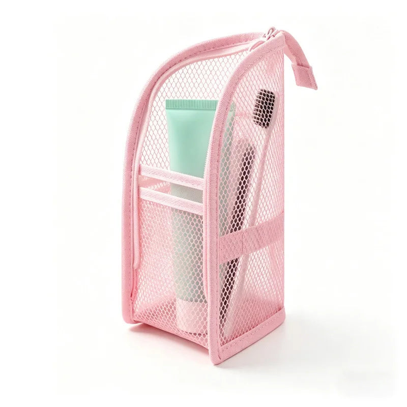 Waterproof Foldable Mesh Toiletry Bag Set for Women Portable Travel Organizer Stand-Up Cosmetic Pouch Bathroom Accessories