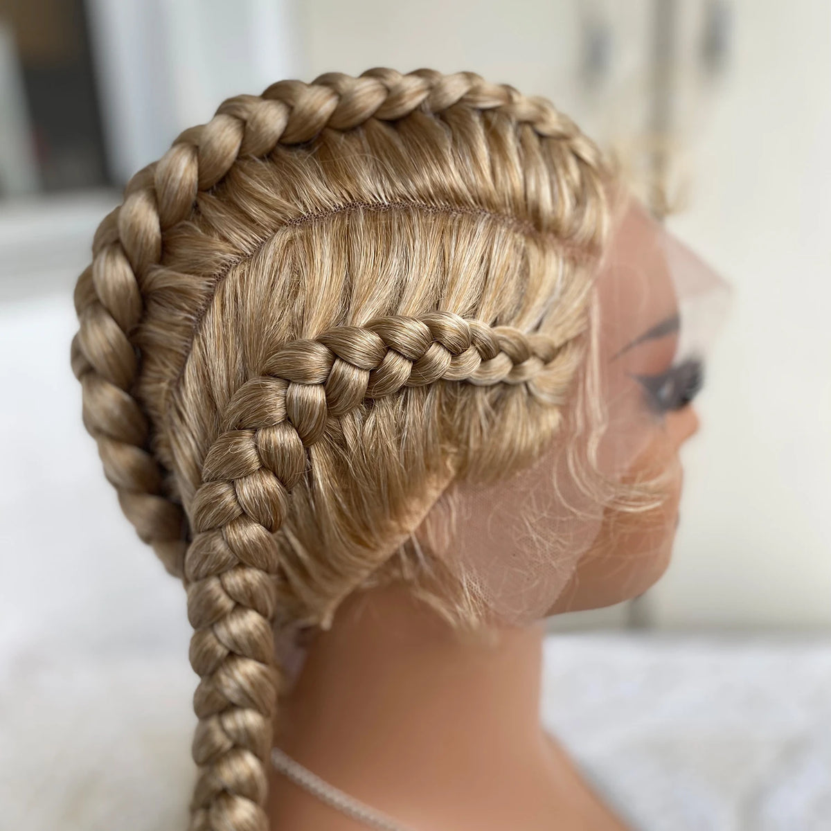 Synthetic Lace Front Wig Braided Wigs With Baby Hair 32 Inches 4 Twist Cornrow Braids Cosplay DIY Wig Synthetic Crochet Braids