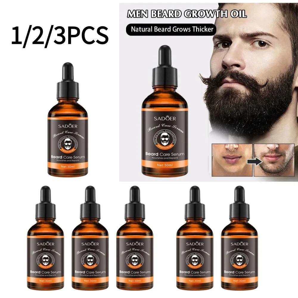 SADOER 2PCS Facial Hair Beard Care Essence Nourish Beard Oil Natural Mustache Growing Essential Oil Beard Styling Care