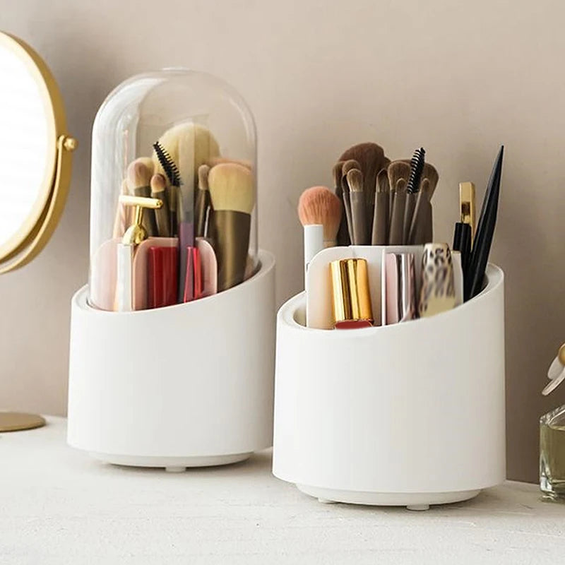 360° Rotating Makeup Brush Bucket With Dust-proof Cover Cosmetic Storage Box