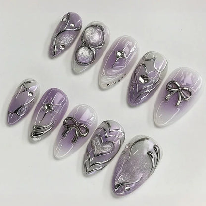 30pcs 3D Dream Rose Press on Nails Heart & Animal Wave Fake Nail Short Almond Full Coverage Nail for Women&Girl False Nail Art