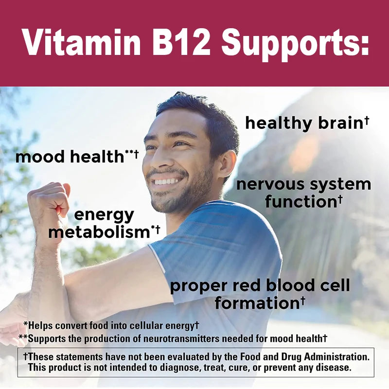 Vitamin B12 Capsules, with MSM, Marine Collagen, Support Mood & Mental Focus, Heart, Skin, Bone & Nervous System Health, Immune