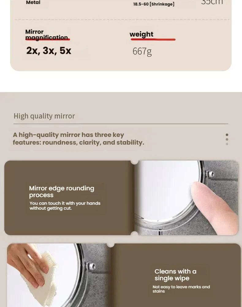 Stretchable Portable Hotel Bathroom Magnifying Makeup Mirror, Telescopic Folding Mirror, Self-Hanging Wall-Attached Double-Sided