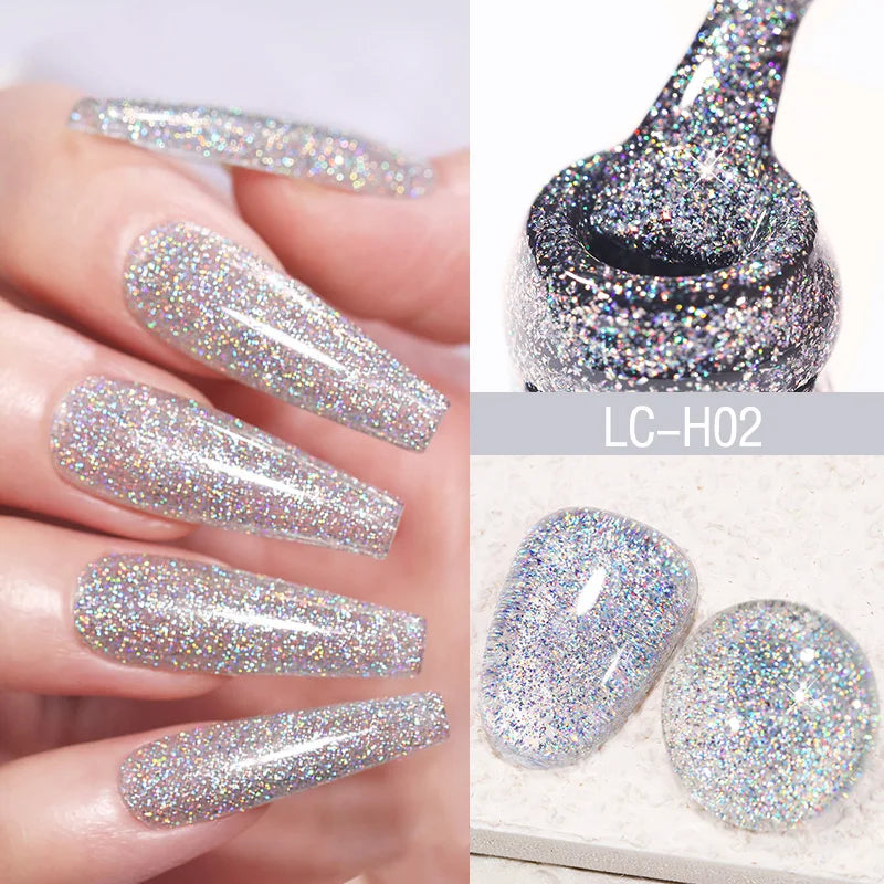 LILYCUTE 7ML Champagne Gold Reflective Glitter Gel Nail Polish Superflash Colorful Sparkling Effect For Manicure Nail Art UV Gel