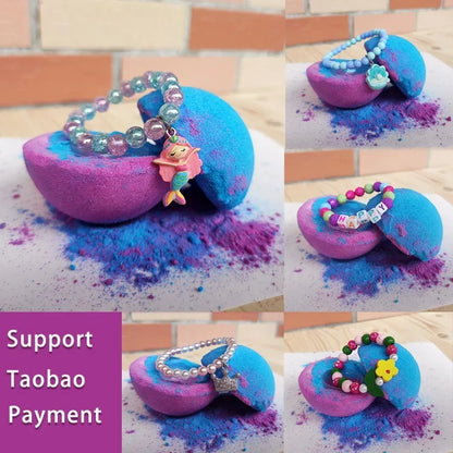 Blind Box Bracelet Bath Salts Fizzies, Surprise Toy Inside, Spa Body Soak Gift