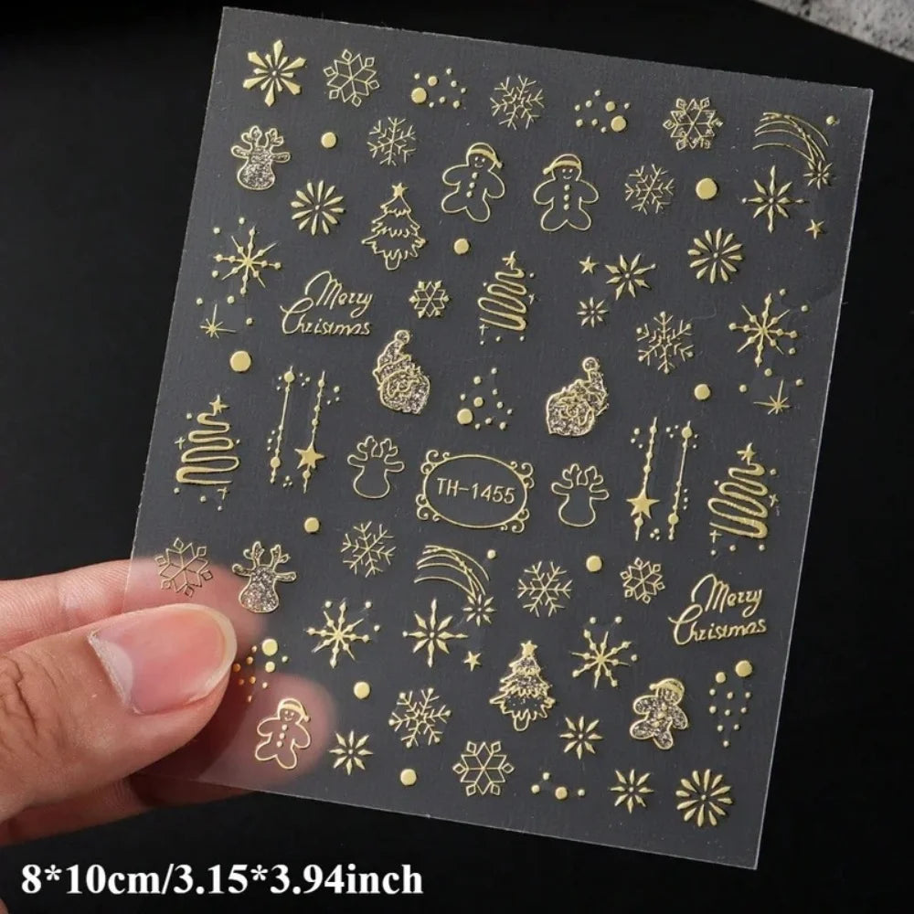 Christmas Nail Art Decoration Sticker Decorative Gold Christmas Balls, Winter Snowflake Trees, Candy-themed Self-adhesive