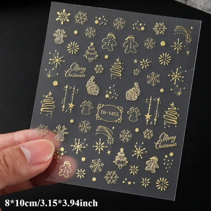 Christmas Nail Art Decoration Sticker Decorative Gold Christmas Balls, Winter Snowflake Trees, Candy-themed Self-adhesive