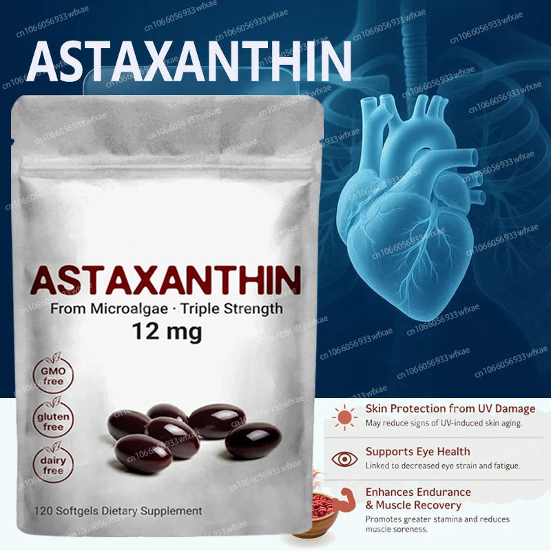 120Softgels Astaxanthin Capsules Support Eye,Joint And Skin Health And Immunity Promote Cardiovascular Health Reduce Blood Clots