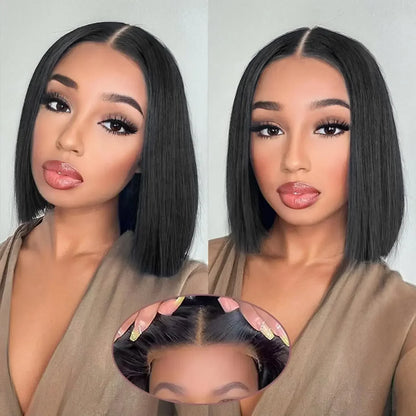 2026 New Ready To Wear Glueless Bob Straight Human Hair Wigs Wear And Go Lace Wigs