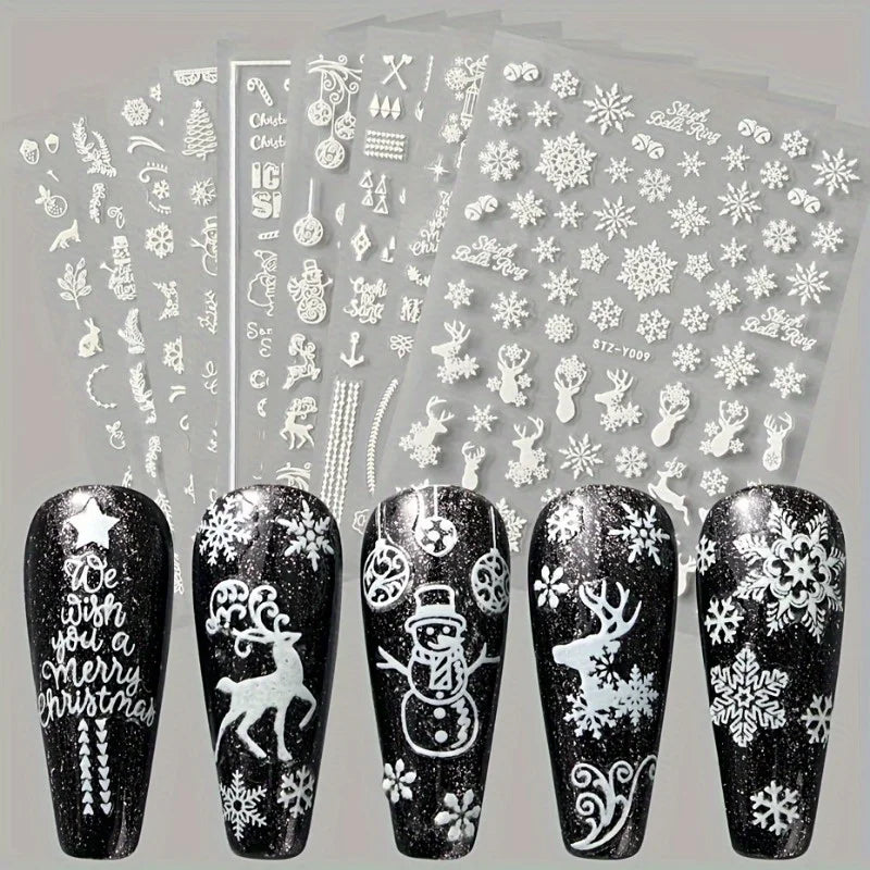 9PCS Nail Stamping Plates Christmas French Xmas Steel Printing Stencil Snowflakes Nail Stamp Templates Nail Art Manicure Tools